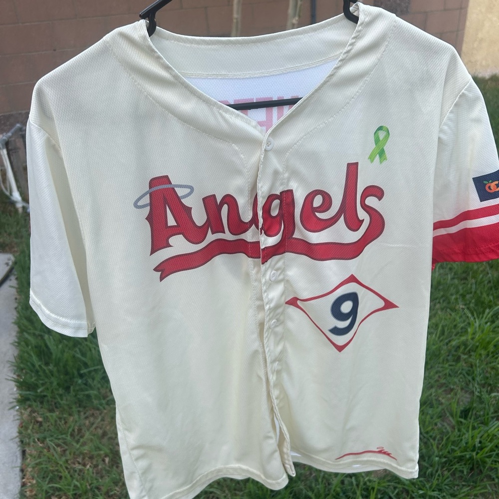 Youth Angels Baseball Jersey - Cream and Red